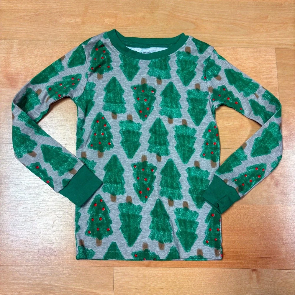 Carters Gray & Green 2-Piece Long Sleeve Christmas Tree Holiday Pajamas Size 5T